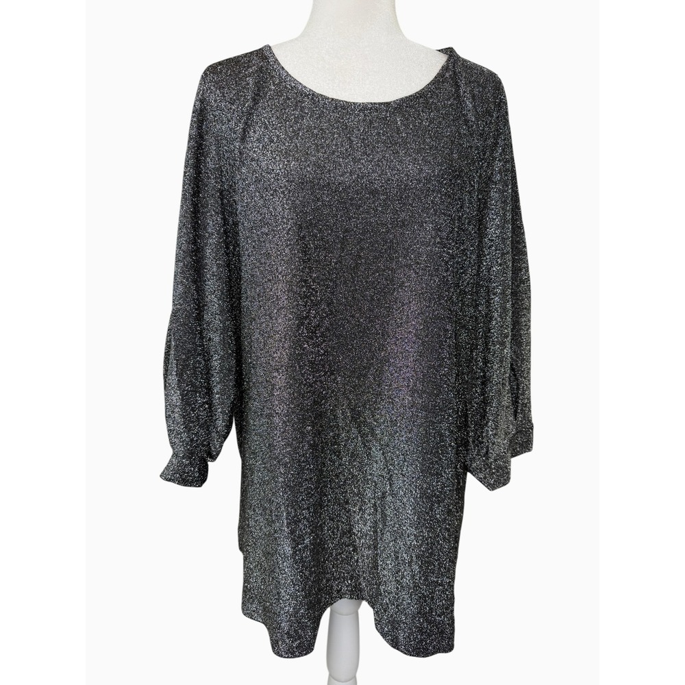 Alfani Women's 3X Gunmetal Metallic Lurex Shimmer Long Sleeve Tunic Top NWT